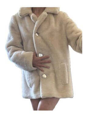 Vintage Off White Coat Faux Fur Pile Quilted inside Sears Jr Bazaar Sz S